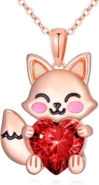 wholesale Sterling Silver Birthstone Cute Fox Heart Pendant Necklace for Women-January