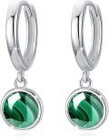 wholesale 925 Sterling Silver Green Malachite & Moss Agate Huggie Hoops Earrings-0-0