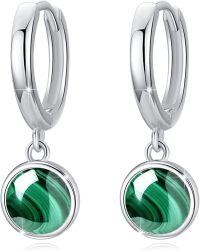 wholesale 925 Sterling Silver Green Malachite & Moss Agate Huggie Hoops Earrings-01-Malachite hoops earrings