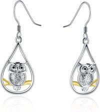 wholesale TOUPOP Owl Earrings For Women 925 Sterling Silver Owl Dangle Drop Earring Owl Hook Earrings Owl Jewelry Gifts For Owl Lovers Birthday -undefined