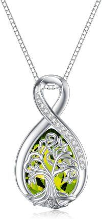wholesale 925 Sterling Silver Birthstone Valentine s Day Tree of Life Teardrop Necklace-08 August Birthstone