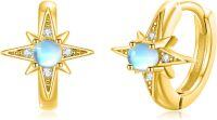 wholesale 925 Sterling Silver Star Moonstone & Zircon Hoop Earrings - Opalescent Gemstone, Hypoallergenic, Gift for Women-Star Hoop Earrings - Gold