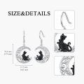 wholesale 925 Sterling Silver Black Cat Crescent Moon Drop Earrings Gothic Gifts for Her-0-3