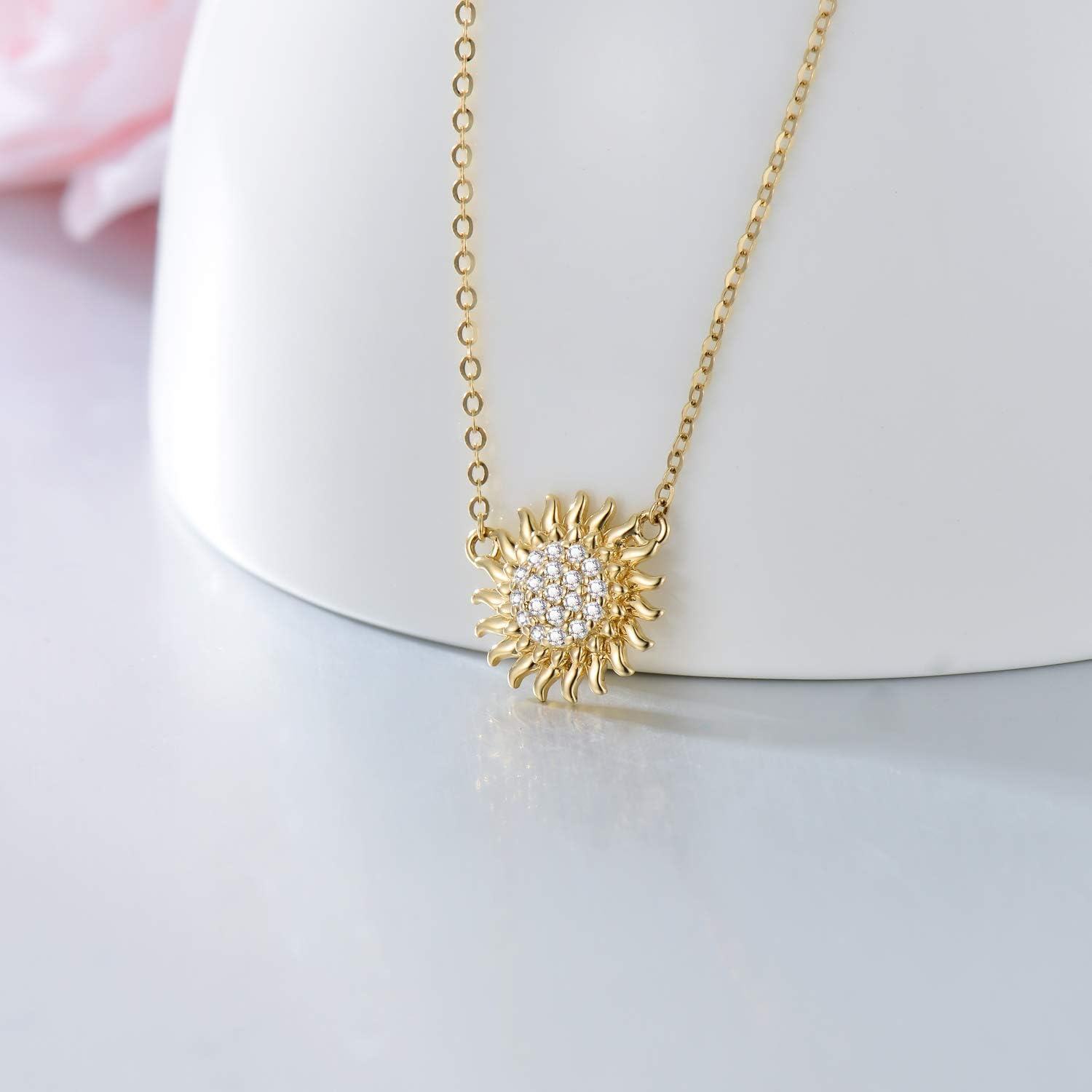 wholesale 14K Gold Moissanite Sunflower Pendant Necklace - You Are My Sunshine Gift-0-3