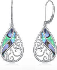wholesale 925 Sterling Silver 925 Abalone Shell Teardrop Filigree Dangle Earrings-Filigree