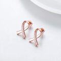 wholesale Rose Gold 925 Sterling Silver Pink Crystal Ribbon Breast Cancer Awareness Stud Earrings-0-4