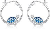 wholesale 925 Sterling Silver Turtle Blue Enamel Hoop Earrings for Women Girls-29-Turtle Hoop