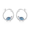 wholesale 925 Sterling Silver Turtle Blue Enamel Hoop Earrings for Women Girls-0-0
