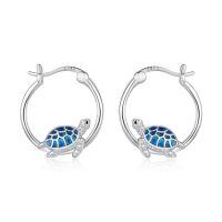 wholesale 925 Sterling Silver Turtle Blue Enamel Hoop Earrings for Women Girls-29-Turtle Hoop