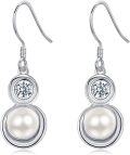 wholesale 925 Sterling Silver Round Shape Stone and Pearl Drop Dangle Earrings-0-0