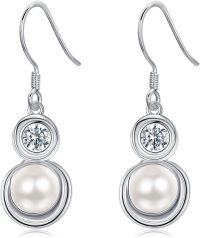 wholesale 925 Sterling Silver Round Shape Stone and Pearl Drop Dangle Earrings-Pearl and CZ Earrings
