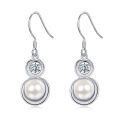 wholesale 925 Sterling Silver Round Shape Stone and Pearl Drop Dangle Earrings-0-0