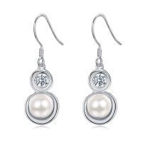 wholesale 925 Sterling Silver Round Shape Stone and Pearl Drop Dangle Earrings-Pearl and CZ Earrings