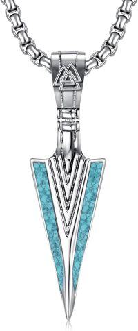 wholesale Sterling Silver Viking Arrowhead Thor s Hammer Axe Wolf Necklace Norse Pagan Jewelry for Men Women-Arrowhead-Silver-Turquoise