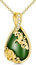 wholesale 925 Sterling Silver Green Jade Pendant Necklace with Blue Enamel Owl Design Gift for Her-0-12