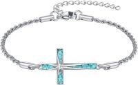 wholesale 925 Sterling Silver Turquoise Inlay Cross Charm Rope Chain Bracelet s for Women Girls-Turquoise Cross Bracelet