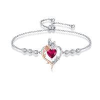 wholesale 925 Sterling Silver Rose Heart Birthstone Butterfly Bracelet for Women-07-July-Ruby