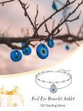wholesale 925 Sterling Silver Evil Eye Teardrop Pendant Bracelet With Beaded Chain-0-2
