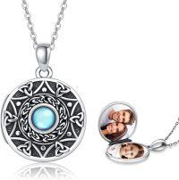 wholesale 925 Sterling Silver Blue Moonstone Celtic Knot Photo Locket Pendant Necklace-Celtic Knot Locket Necklace