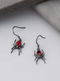 wholesale 925 Sterling Silver Red Crystal Spider Halloween Dangle Earrings-0-5