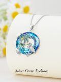 TOUPOP Sterling Silver Blue Crystal Tropical Palm Crane Bird Pendant Necklace-0-2