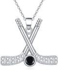 wholesale 925 Sterling Silver Black Onyx Baseball Bat Sports Pendant Necklace for Women Girls-0-0