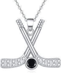 wholesale 925 Sterling Silver Black Onyx Baseball Bat Sports Pendant Necklace for Women Girls-Hockey Necklace