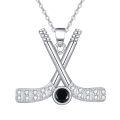 wholesale 925 Sterling Silver Black Onyx Baseball Bat Sports Pendant Necklace for Women Girls-0-0
