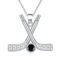 wholesale 925 Sterling Silver Black Onyx Baseball Bat Sports Pendant Necklace for Women Girls-Hockey Necklace