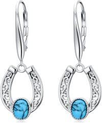 wholesale 925 Sterling Silver Turquoise Horseshoe Earrings for Women - Western Cowgirl Jewelry, Hypoallergenic Lucky Gift-Horseshoe