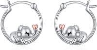 wholesale 925 Sterling Silver Hypoallergenic Elephant Heart Hoop Earrings for Women Girls Minimalist Animal  43mm Diameter-Elephant