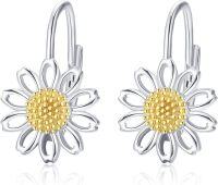 wholesale 925 Sterling Silver Daisy Flower Earrings with White Stone for Women, Secret Love Huggie Dangle Earrings, Gift for Mom Valentine's Day-Sterling Silver
