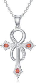 wholesale 925 Sterling Silver Ankh Cross with Garnets & CZs Pendant Necklace-0-0