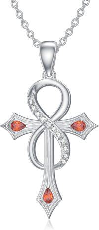 wholesale 925 Sterling Silver Ankh Cross with Garnets & CZs Pendant Necklace-2-Infinity