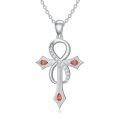 wholesale 925 Sterling Silver Ankh Cross with Garnets & CZs Pendant Necklace-0-0