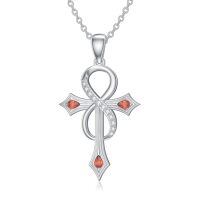 wholesale 925 Sterling Silver Ankh Cross with Garnets & CZs Pendant Necklace-2-Infinity