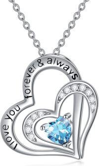 wholesale Sterling Silver CZ Heart Birthstone Necklace for Women Anniversary Gift-3-March
