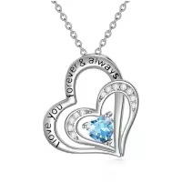 wholesale 925 Sterling Silver CZ Heart Birthstone Necklace for Women Anniversary Gift-3-March