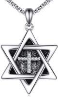 wholesale 925 Sterling Silver Cross Pendant with Black Stone and Cubic Zirconia Accents - 6 Pointed Star of David Necklace for Men & Women-0-0