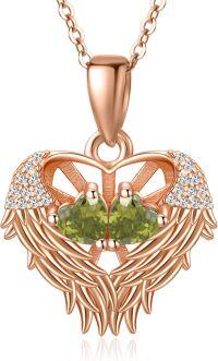 wholesale Sterling Silver 2 Birthstones Angel Wings Necklace for Women-08-08-Aug-Aug