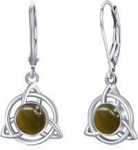 wholesale 925 Sterling Silver Green Stone Triquetra Drop Earrings-Color G
