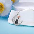 wholesale 925 Sterling Silver Crescent Moon & Star with Black Cat Pendant Necklace for Women-0-1