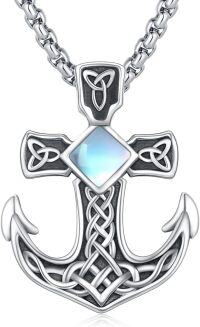 wholesale  Sterling Silver Moonstone Opal Turquoise Malachite Celtic Knot Anchor Necklace -A2-Moonstone