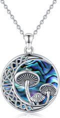 wholesale 925 Sterling Silver Round Abalone Shell Pendant with Mushrooms and Celtic Knots - Hypoallergenic Jewelry for Women-0-0