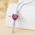 TOUPOP Sterling Silver Garnet Cross Necklace January Birthstone Pendant-0-3