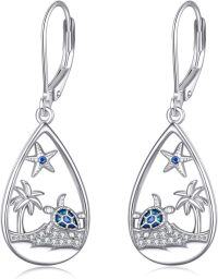 wholesale 925 Sterling Silver Turtle Palm Tree Starfish Dangle Earrings Ocean Beach Jewelry-Sea Turtles Earrings