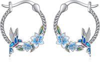 wholesale 925 Sterling Silver Blue Enamel Flower & Bird Dangle Drop Hook Earrings for Women Girls  4cm Diameter-Hummingbird Earrings
