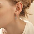 wholesale 925 Sterling Silver Black Cross Nail Hoop Earrings with Turquoise and Malachite for Men Women PUNK GOTHIC s 4cm Long-0-4