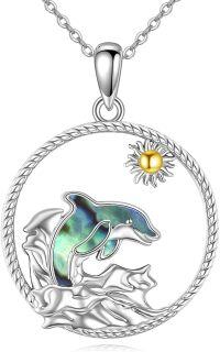 wholesale 925 Sterling Silver Abalone Shell Dolphins Pendant Necklace with Sunflower Charm-Dolphin