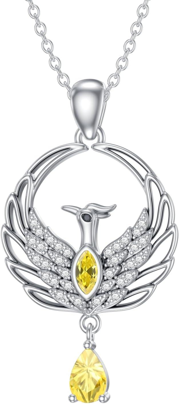 Metal Synthetic Stone Phoenix Necklace Nirvana Rebirth Pendant Gift for Women-November